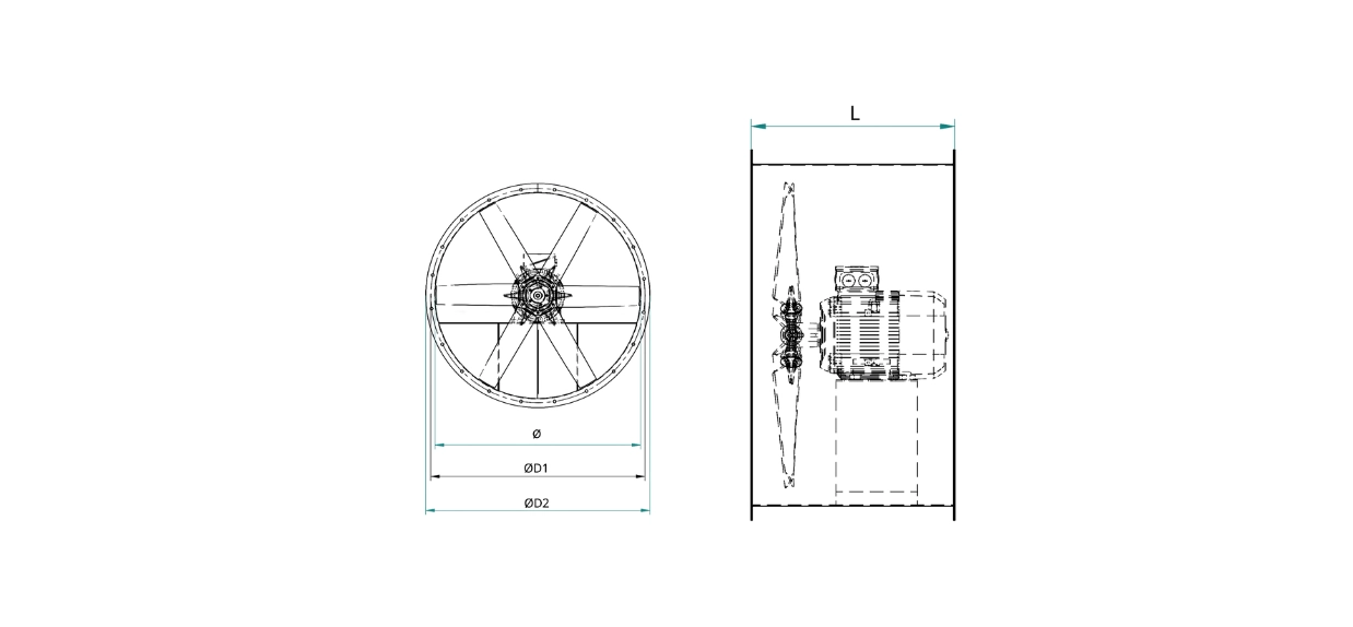 Wentylator osiowy - wymiary montażowe